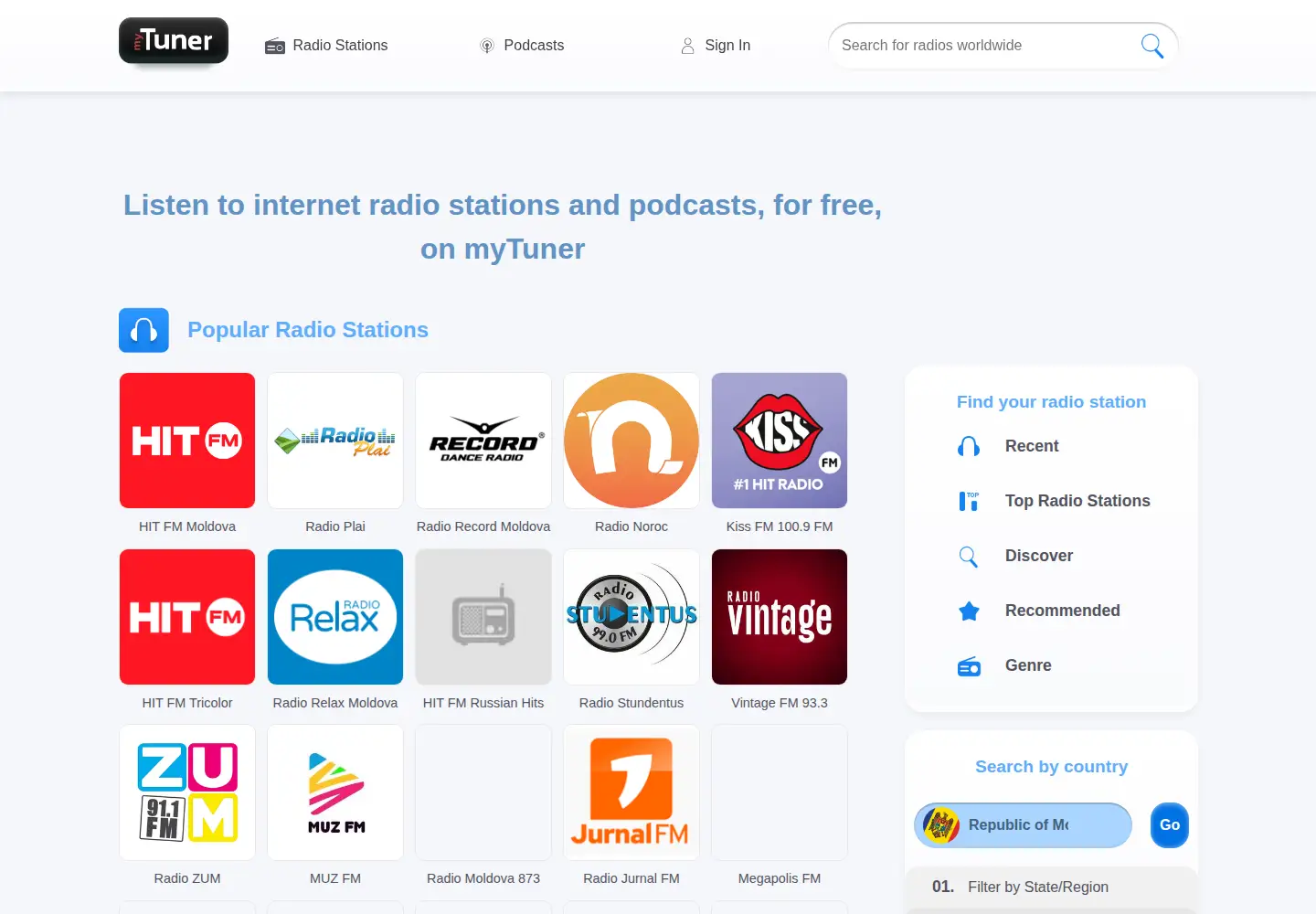 Captured homepage of mytuner-radio.com in the current scan