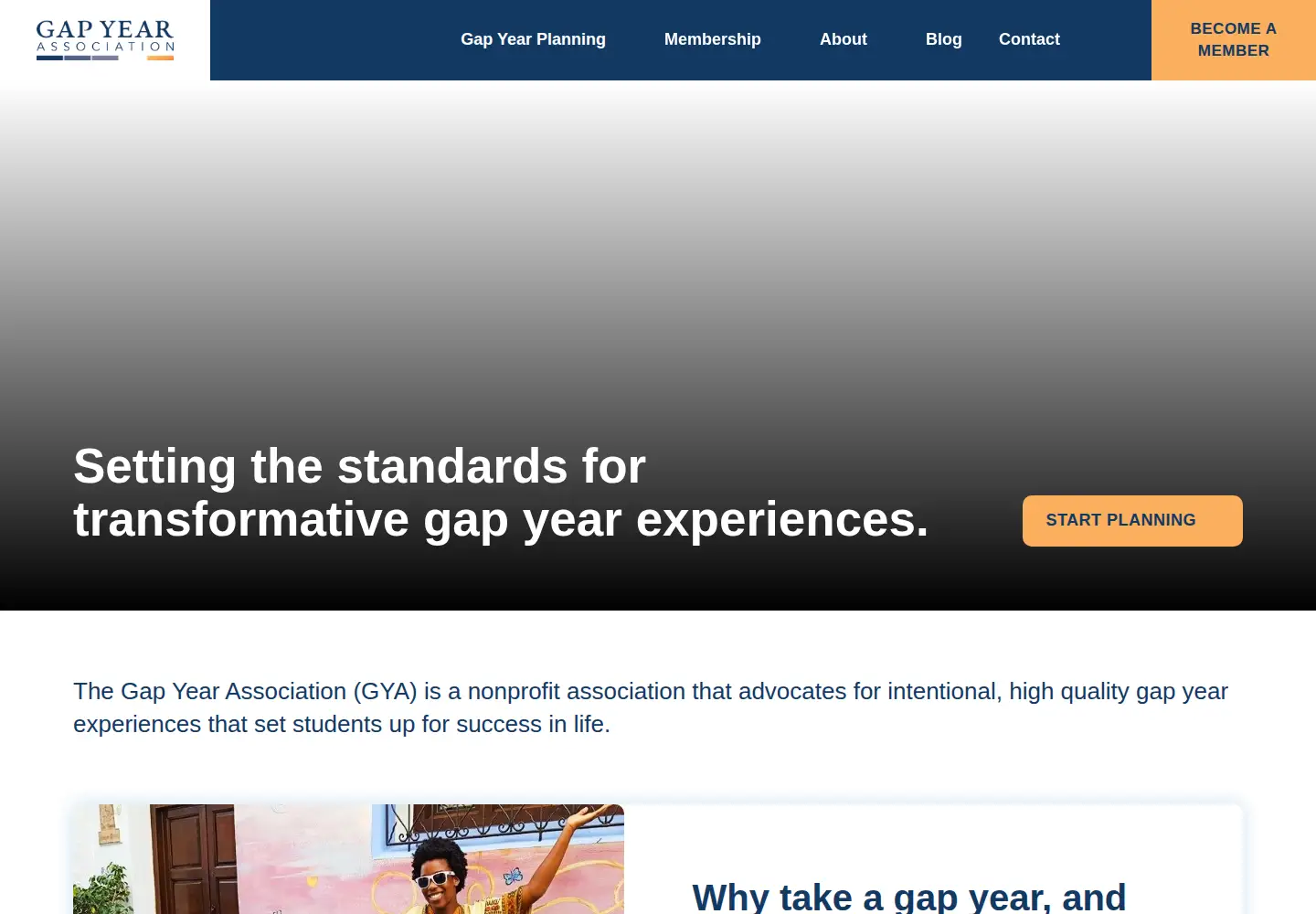 Screenshot of gapyearassociation.org