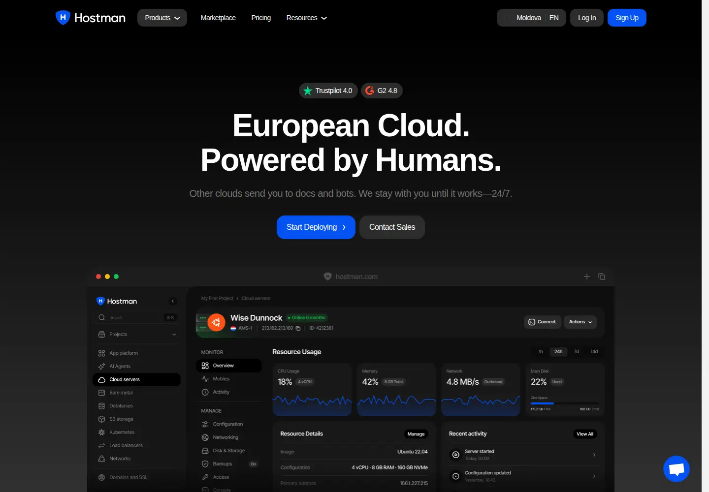 Screenshot of hostman.com