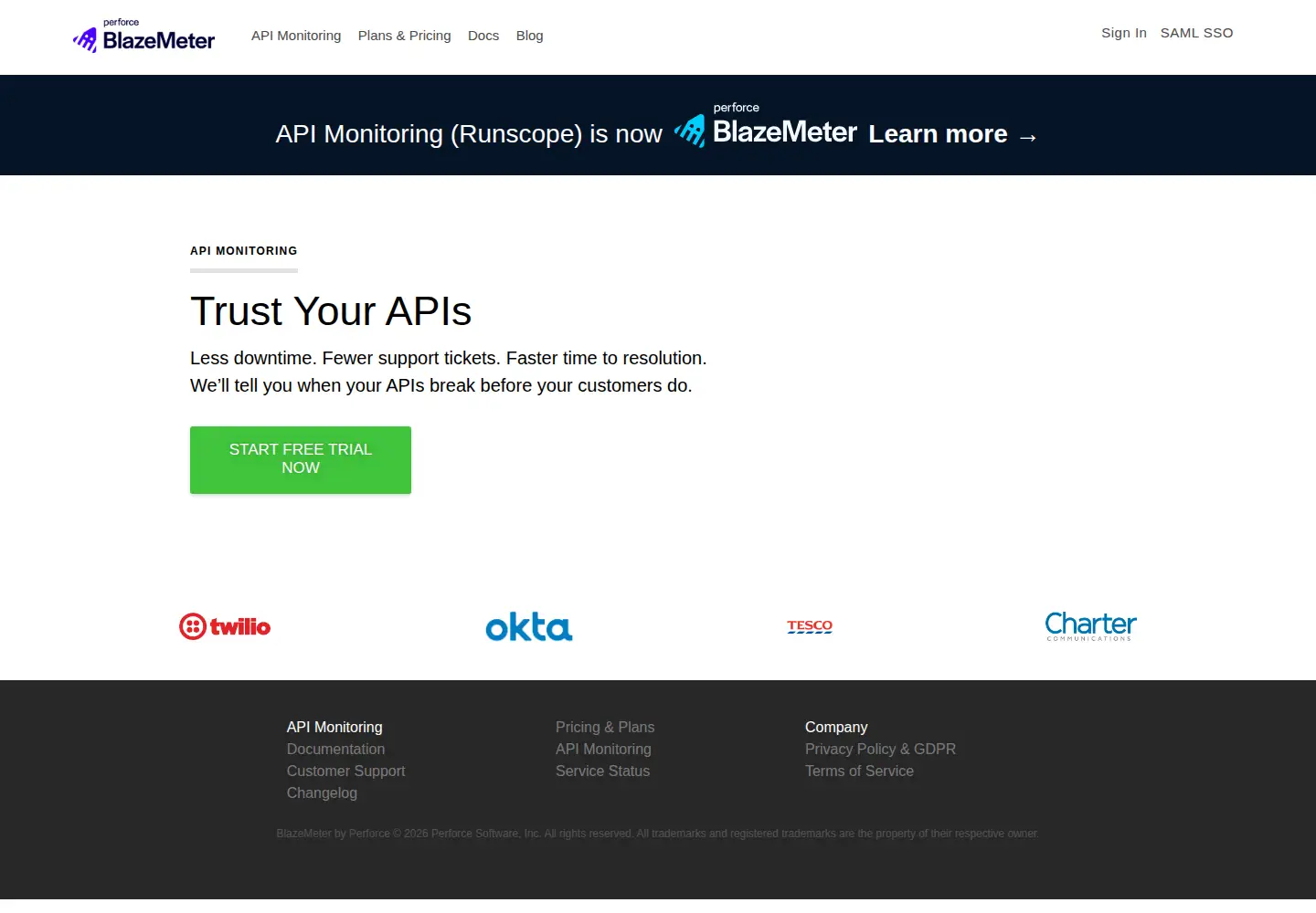 Screenshot of runscope.com