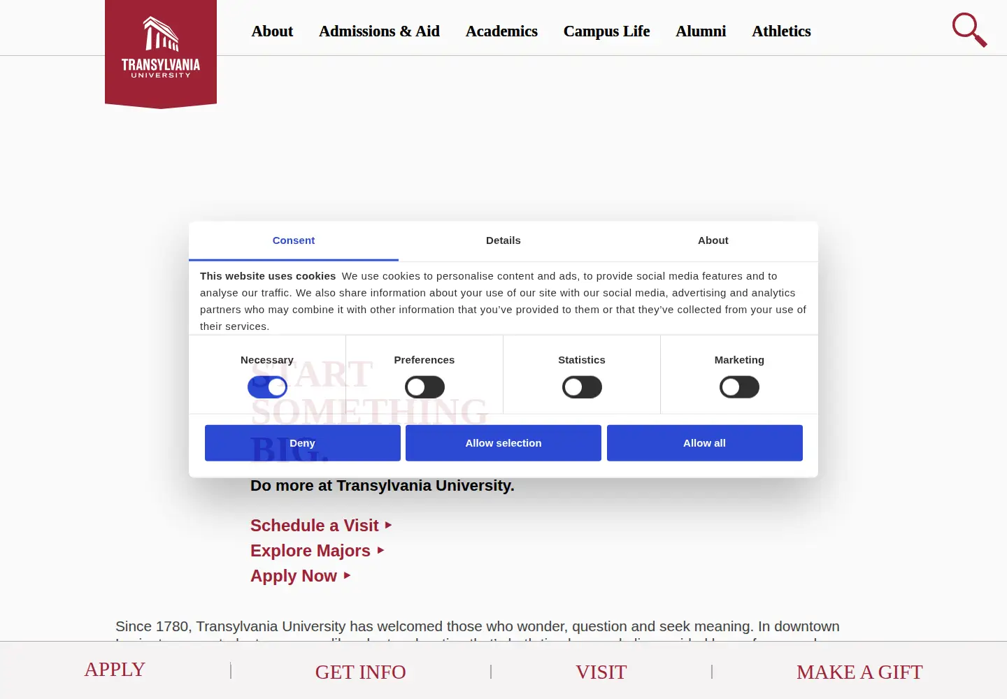 Screenshot of transy.edu