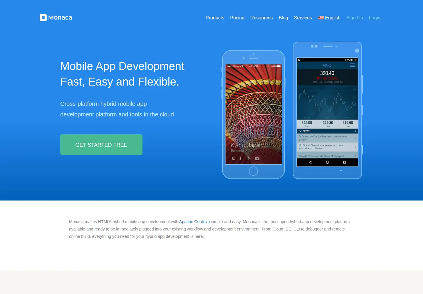 Screenshot of monaca.io