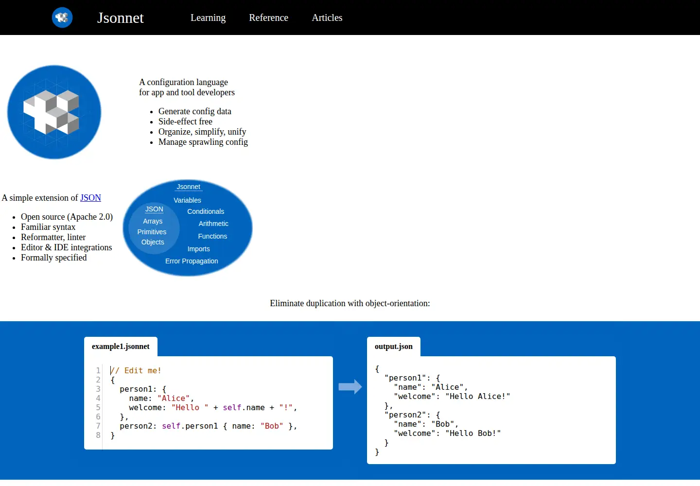 Screenshot of jsonnet.org