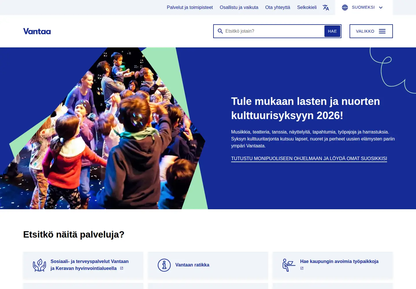 Screenshot of vantaa.fi