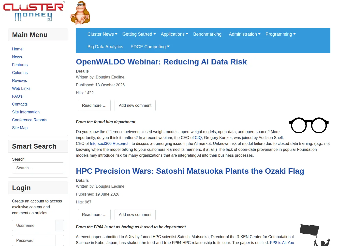 Screenshot of clustermonkey.net