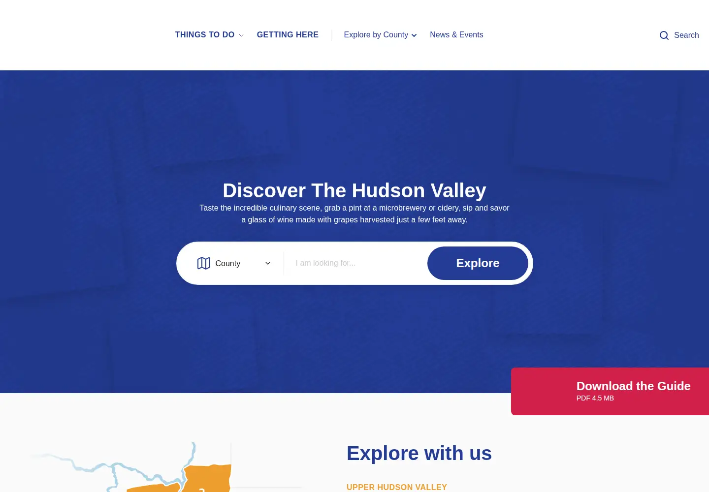 Captured homepage of travelhudsonvalley.org in the current scan