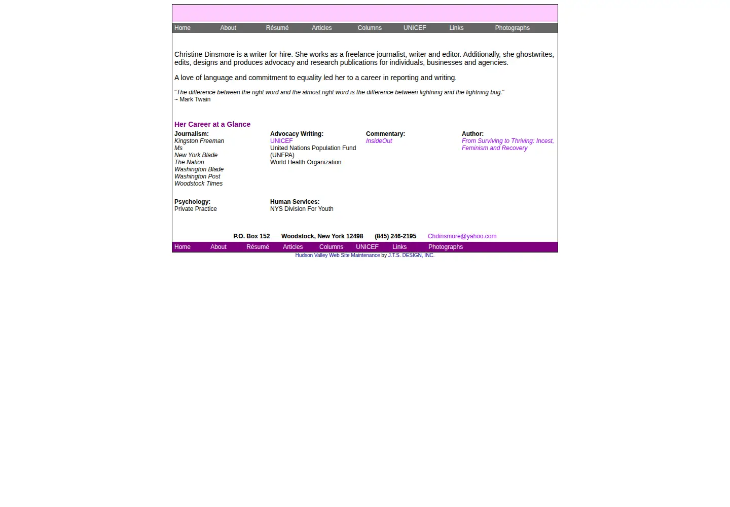 Captured homepage of christinedinsmore.com in the current scan