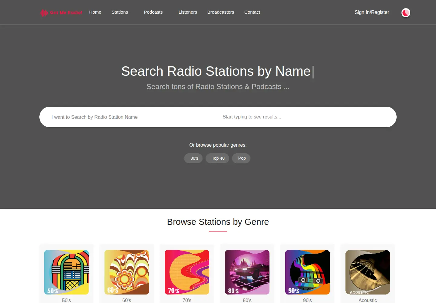 Captured homepage of getmeradio.com in the current scan