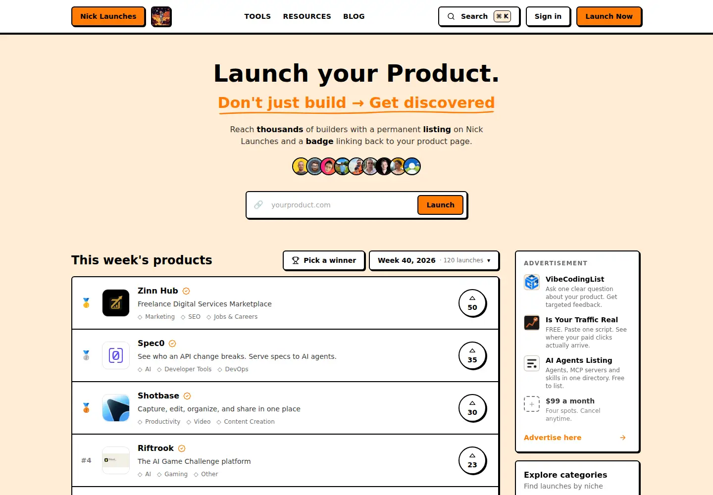 Captured homepage of nicklaunches.com in the current scan