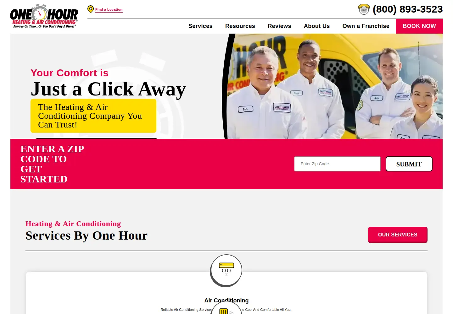 Screenshot of onehourheatandair.com