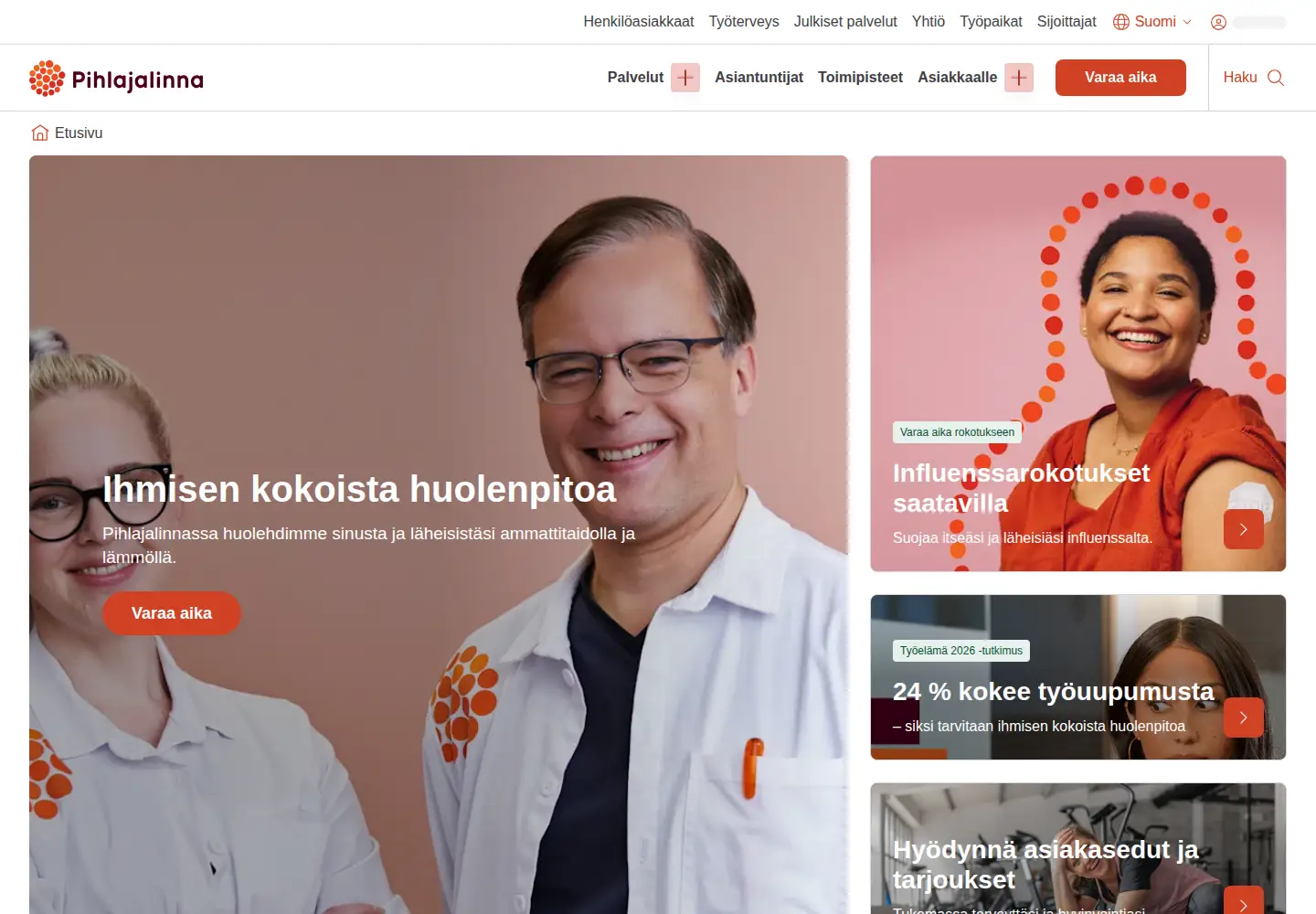 Screenshot of pihlajalinna.fi