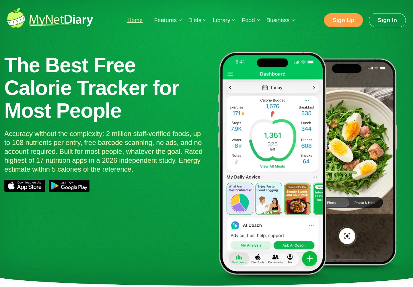 Screenshot of mynetdiary.com