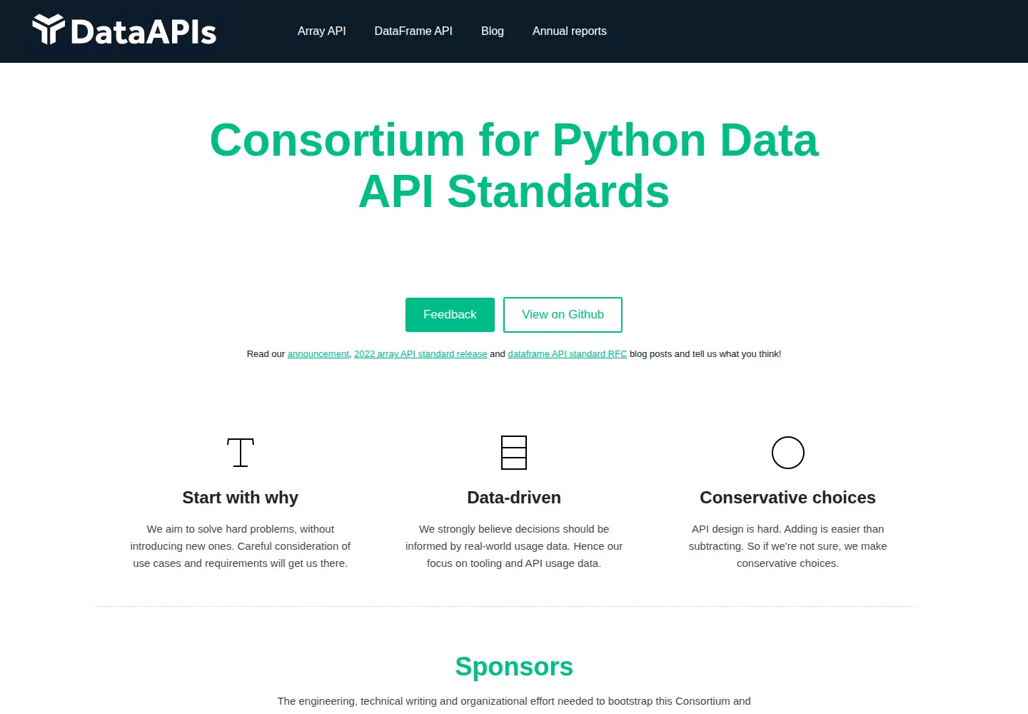 Captured homepage of data-apis.org in the current scan