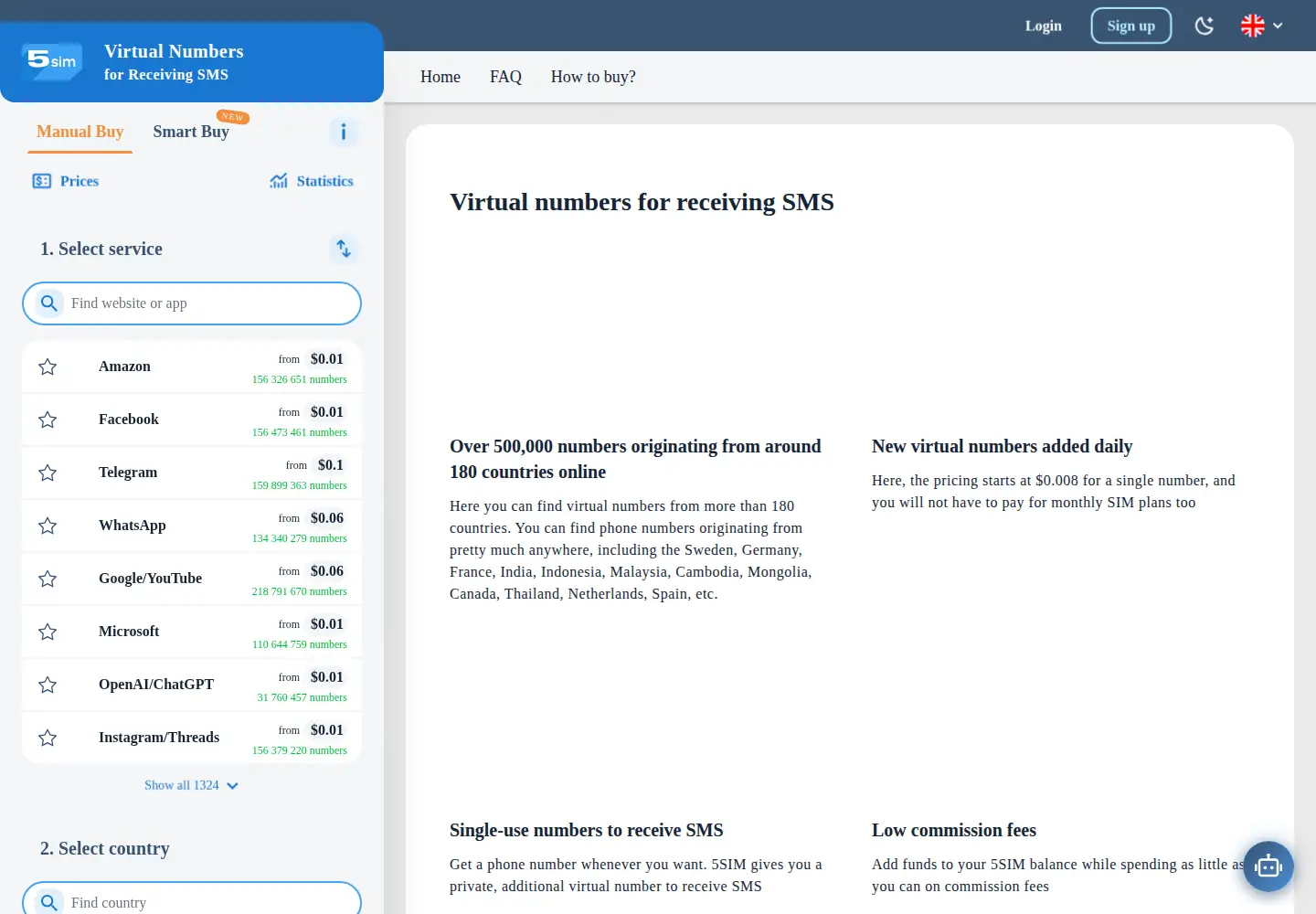 Screenshot of 5sim.net