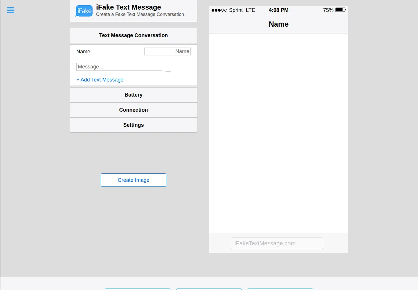 Screenshot of ifaketextmessage.com