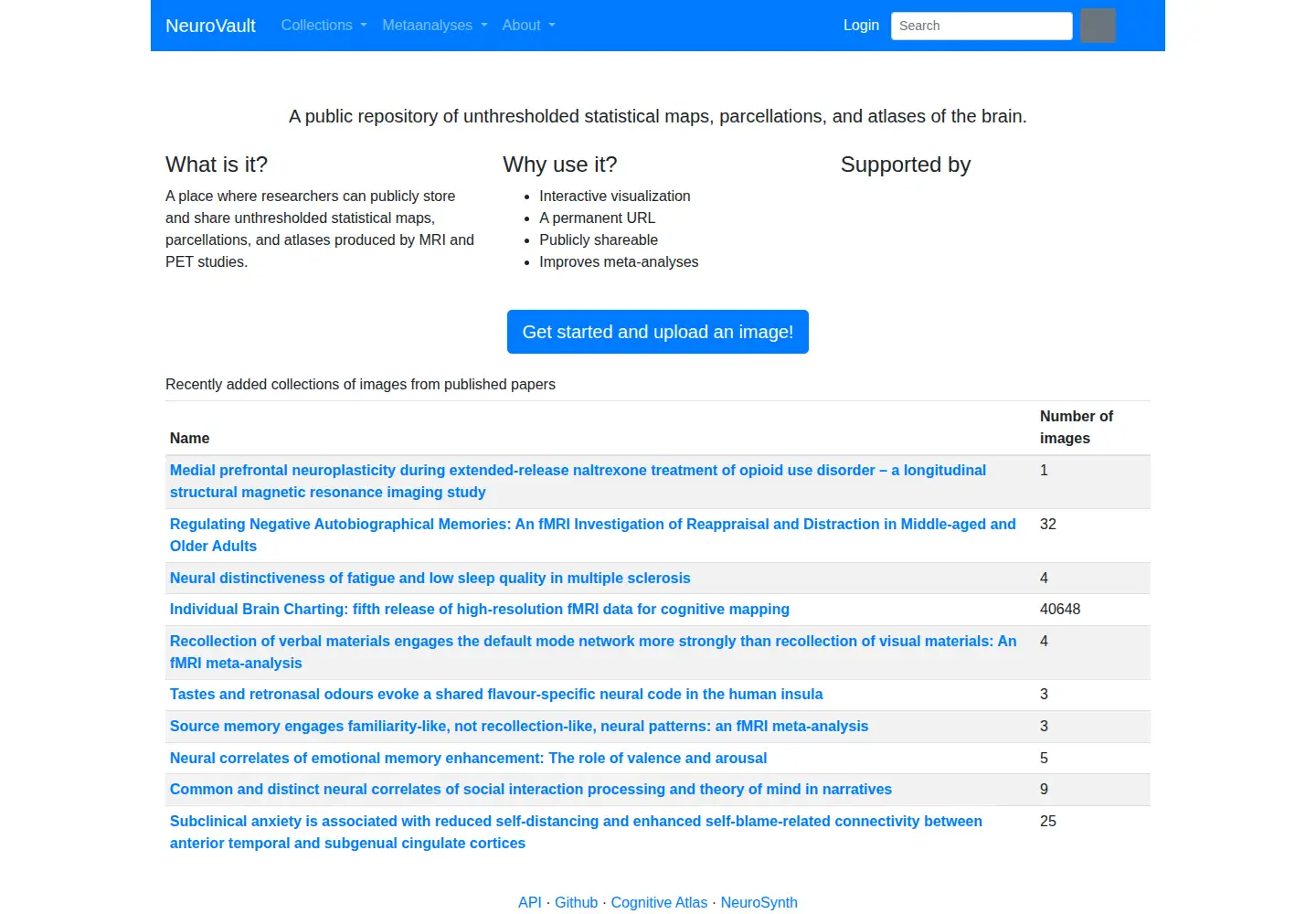 Screenshot of neurovault.org
