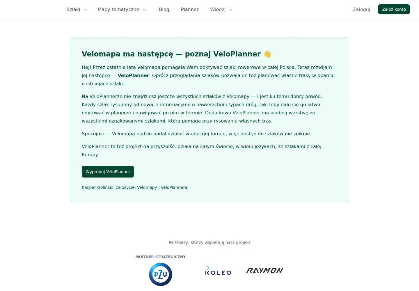 Captured homepage of velomapa.pl in the current scan