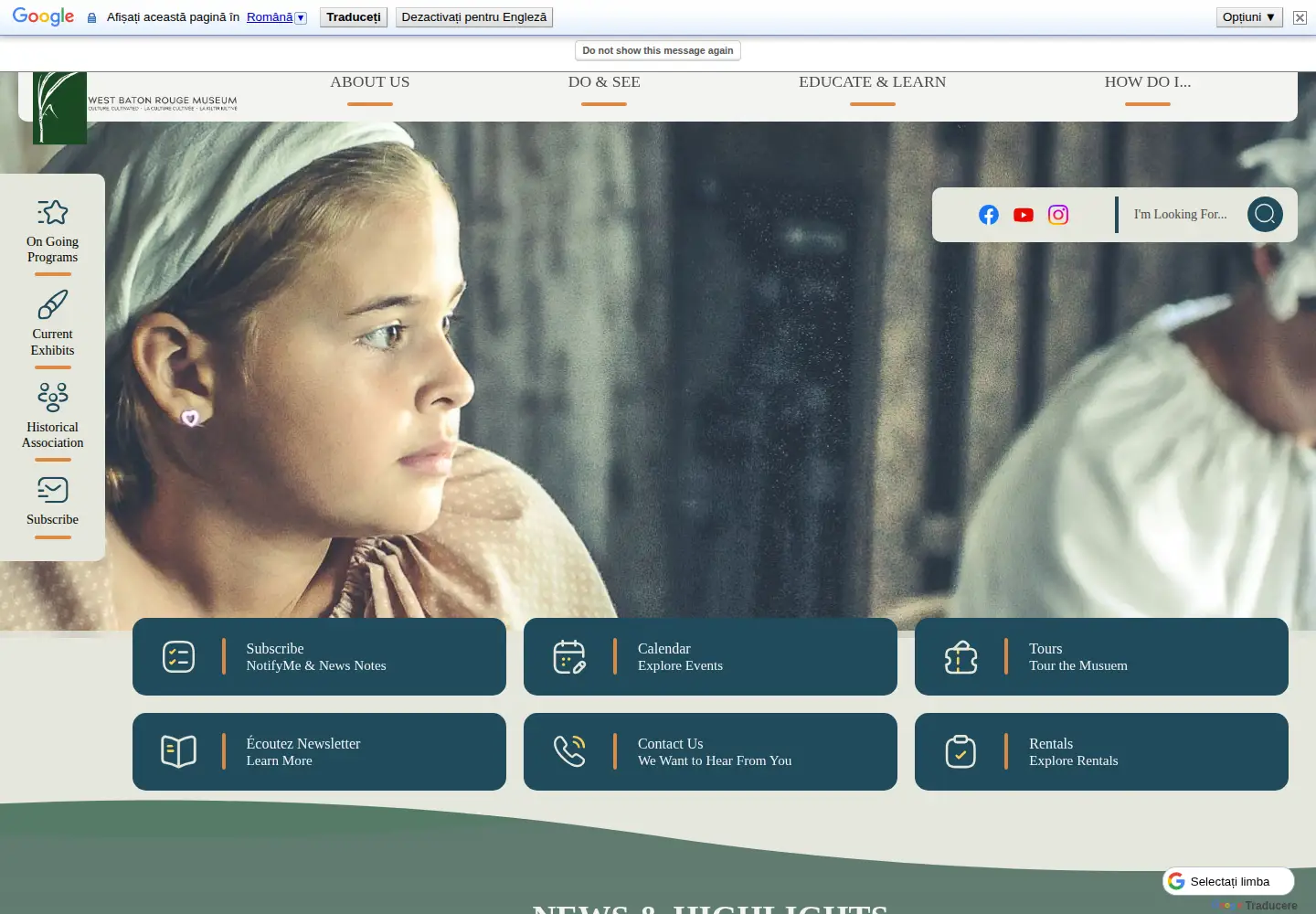 Screenshot of westbatonrougemuseum.org