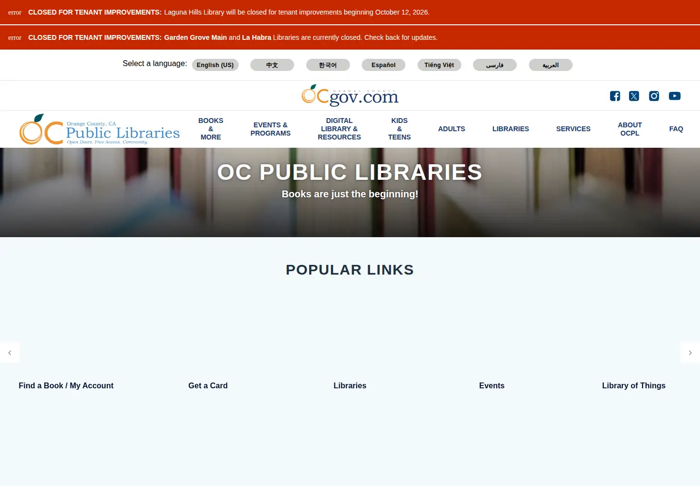 Screenshot of ocpl.org