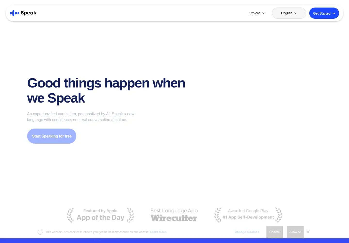Screenshot of speak.com