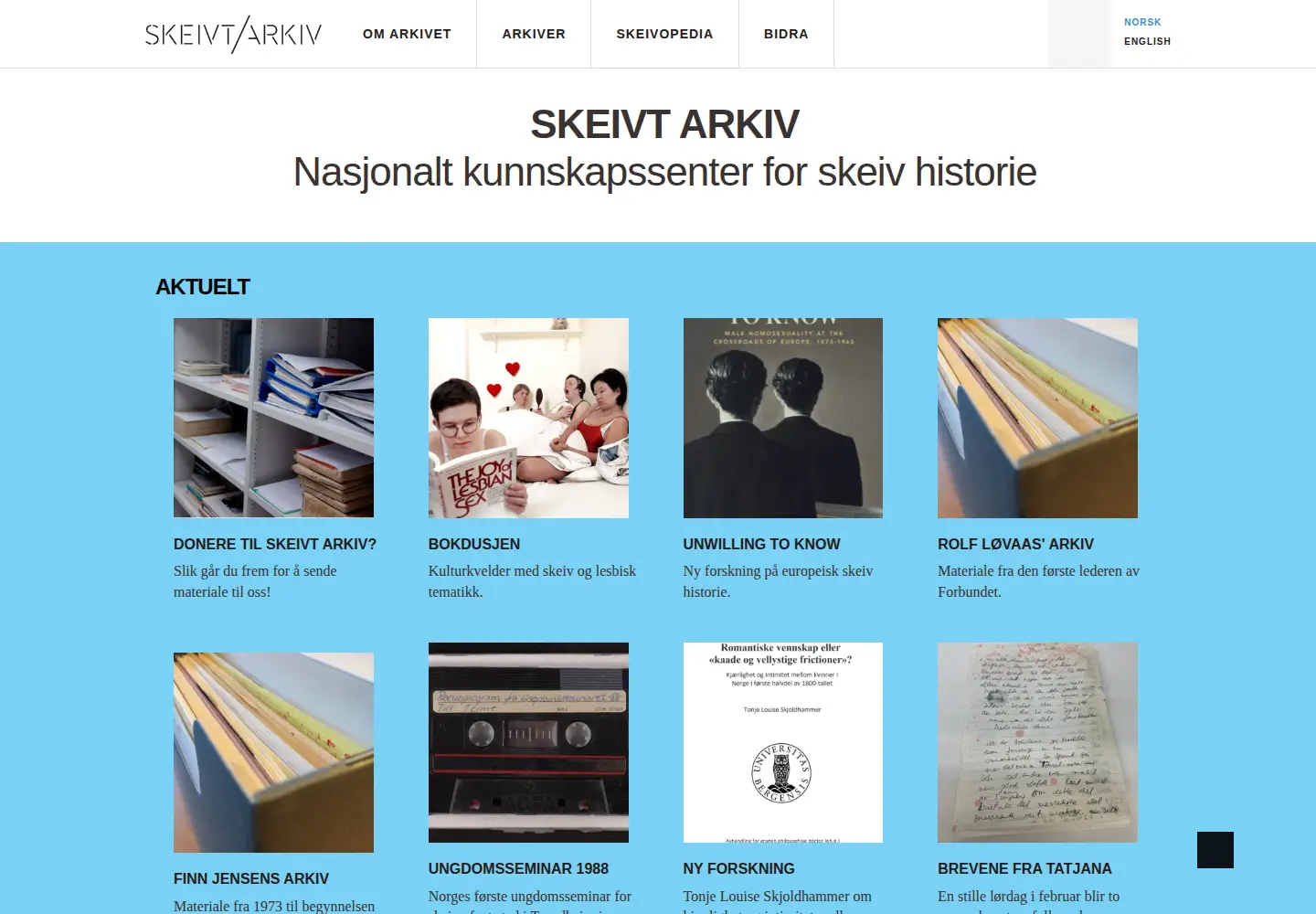 Captured homepage of skeivtarkiv.no in the current scan