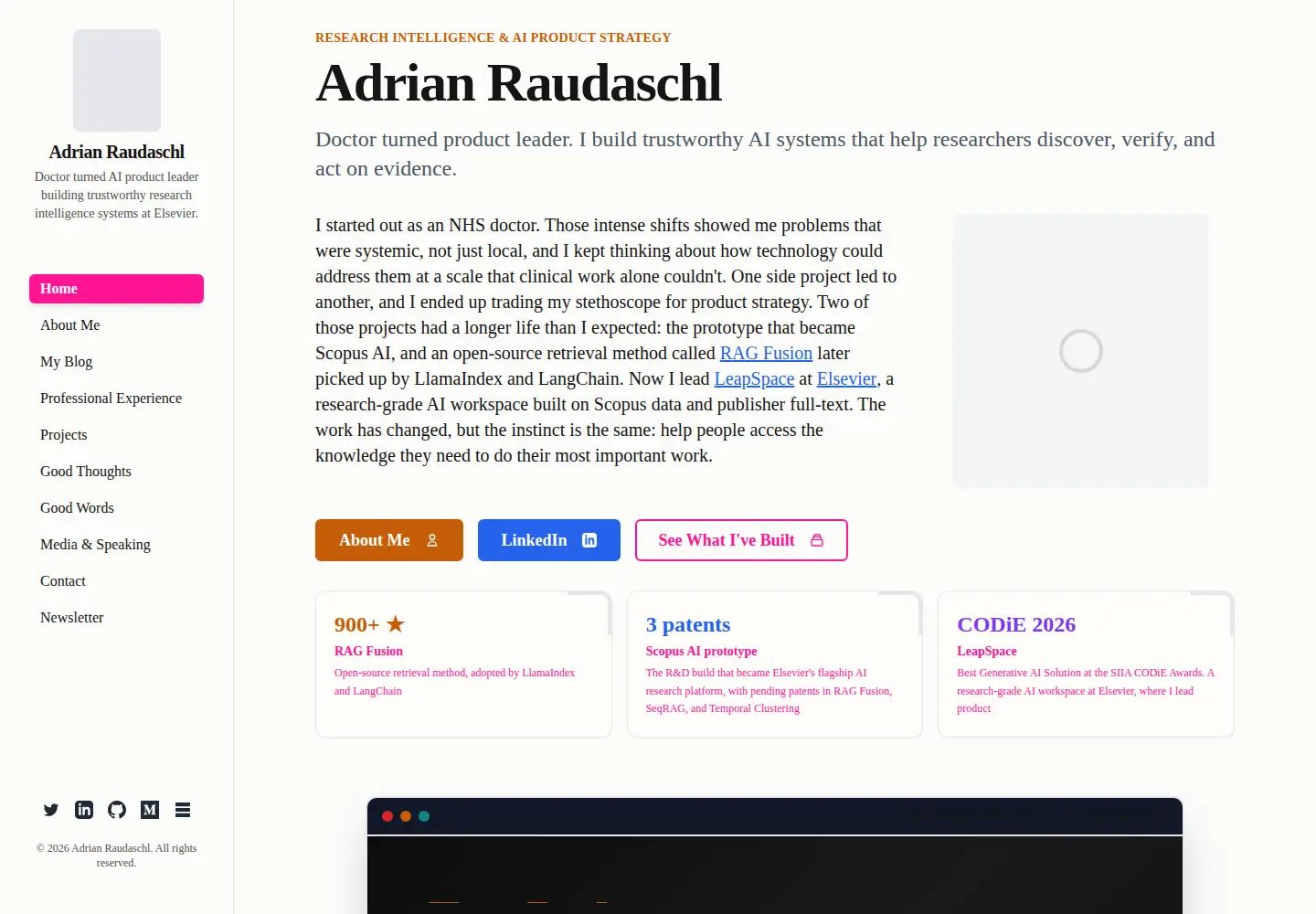 Captured homepage of adrianraudaschl.com in the current scan
