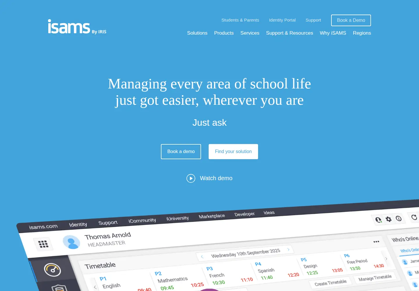 Captured homepage of isams.com in the current scan