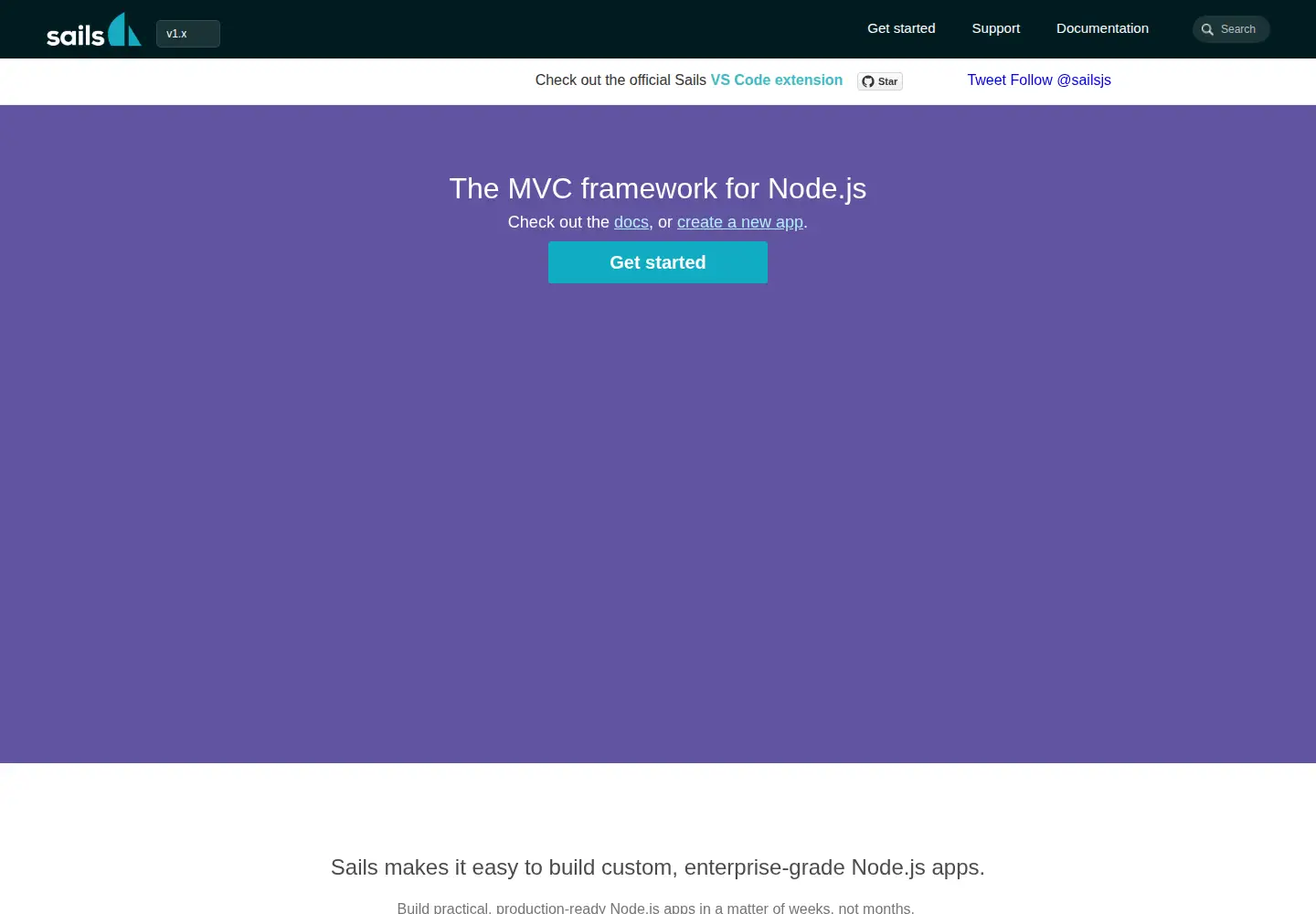 Screenshot of sailsjs.org