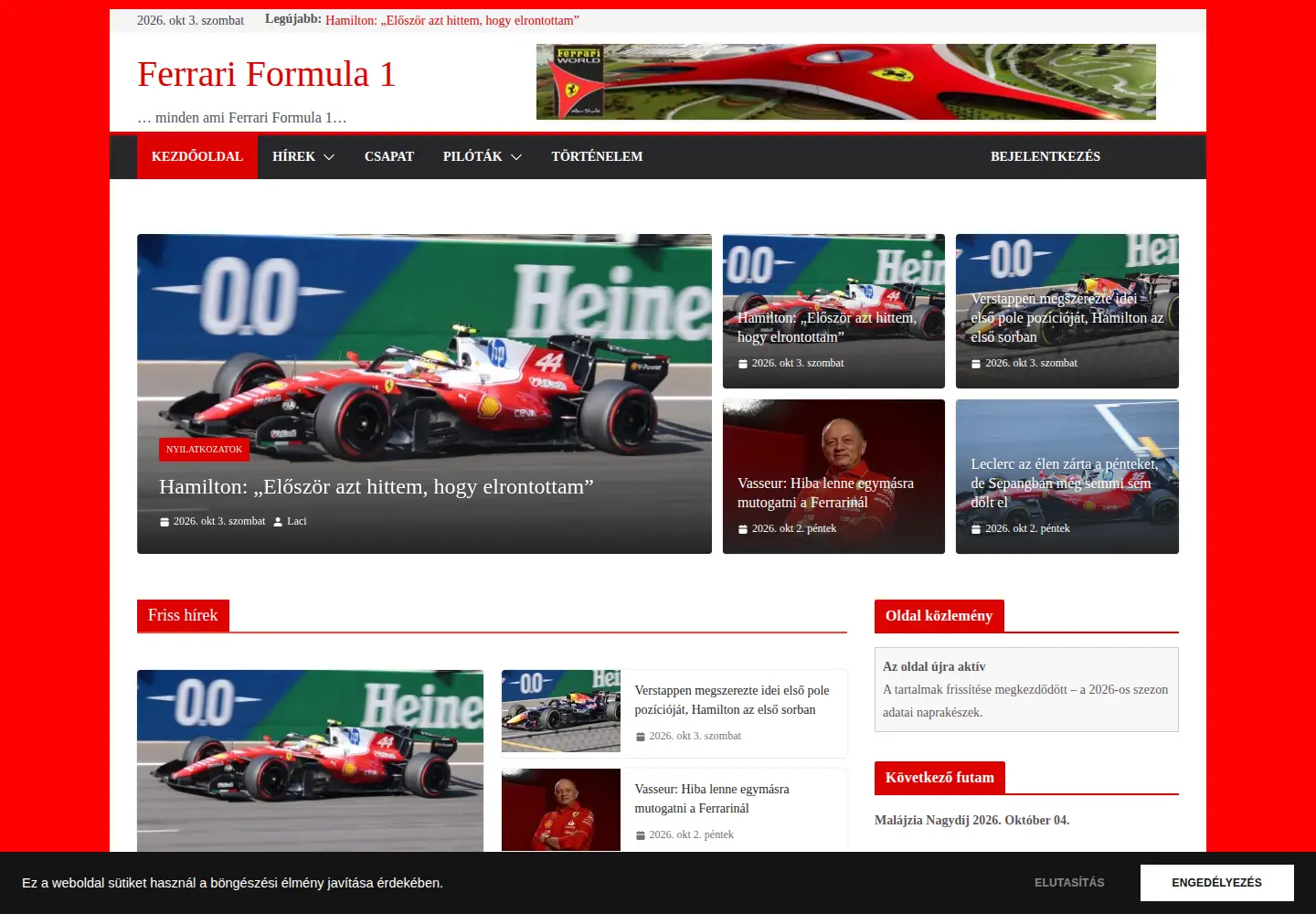 Screenshot of ferrariformula1.hu
