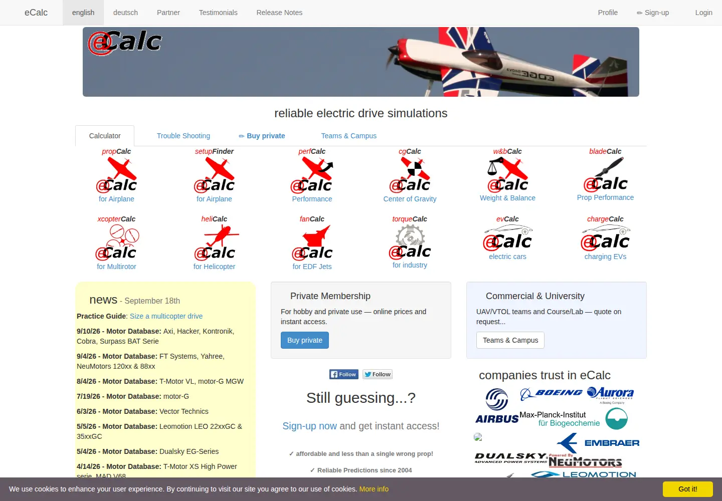 Screenshot of ecalc.ch