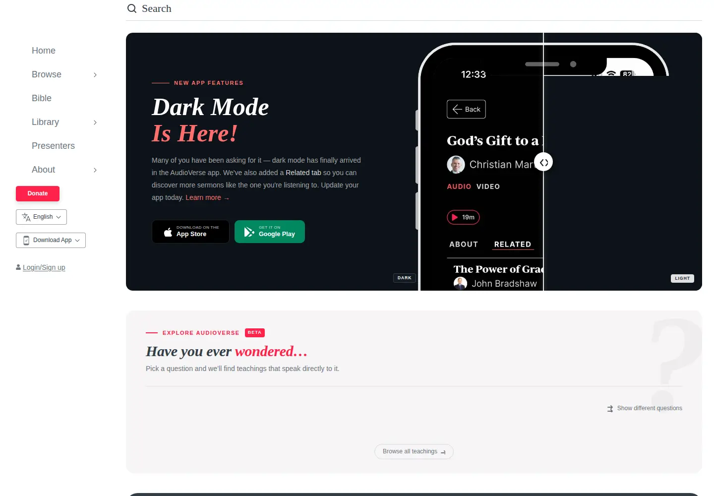 Screenshot of audioverse.org