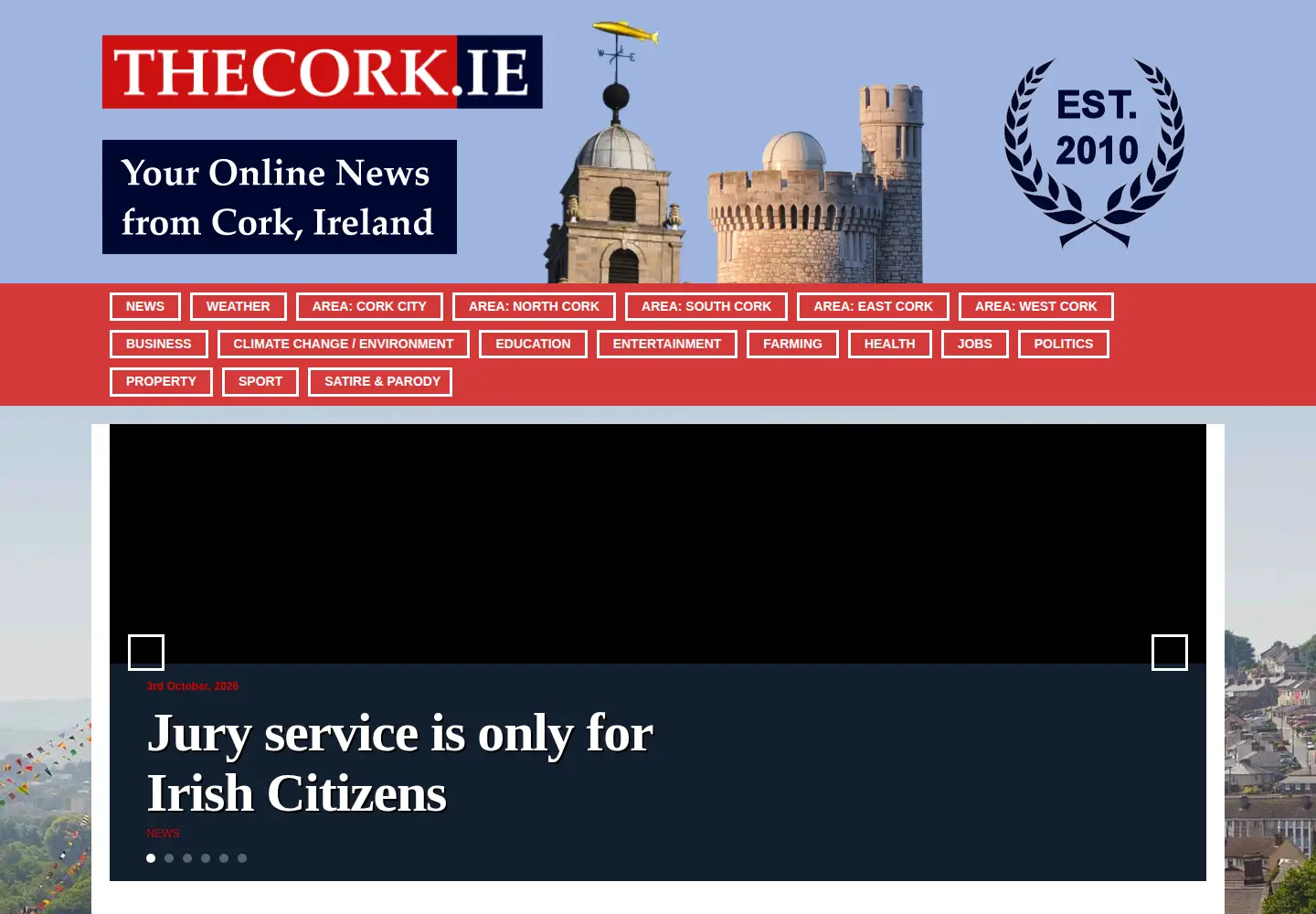 Captured homepage of thecork.ie in the current scan
