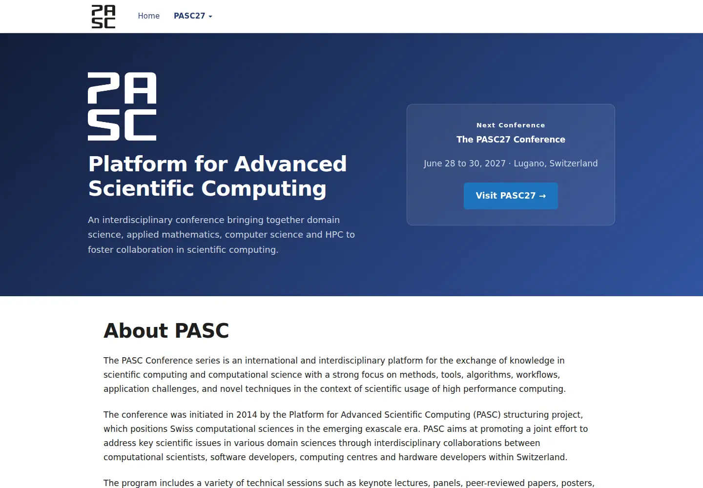 Screenshot of pasc-conference.org