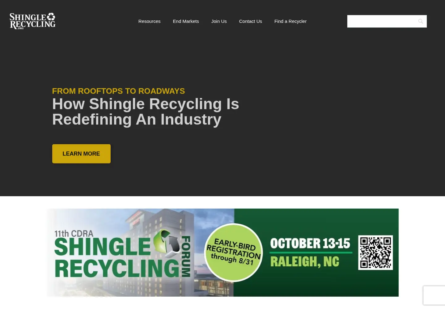 Captured homepage of shinglerecycling.org in the current scan