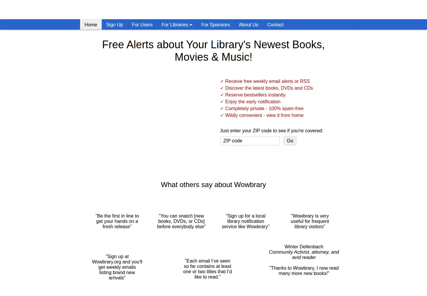 Screenshot of wowbrary.org