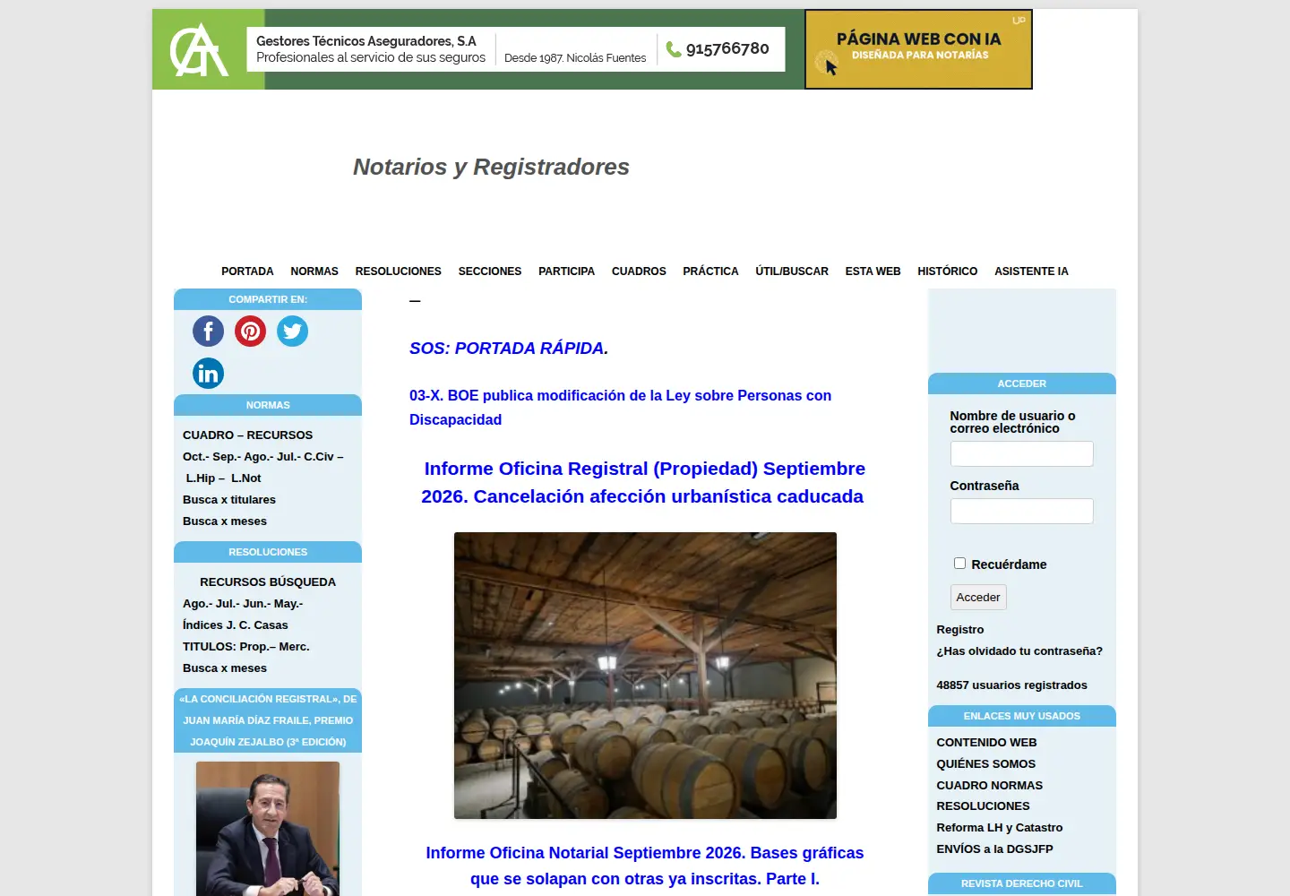 Screenshot of notariosyregistradores.com