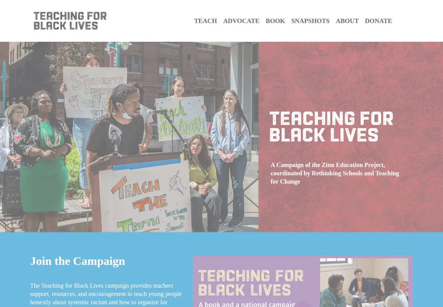 Screenshot of teachingforblacklives.org