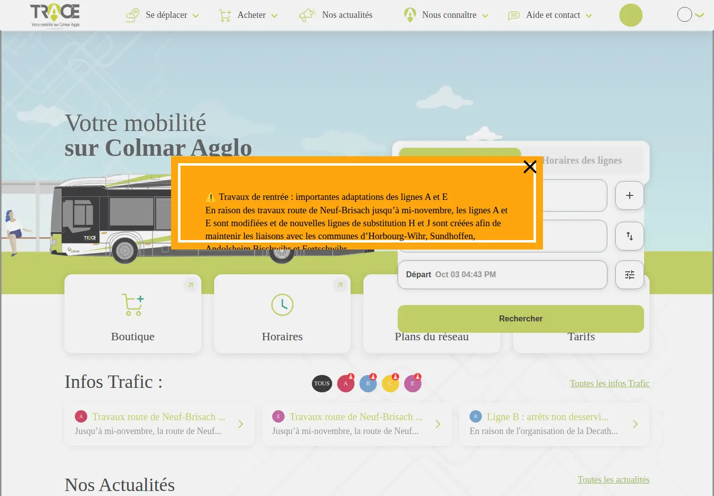 Screenshot of trace-colmar.fr