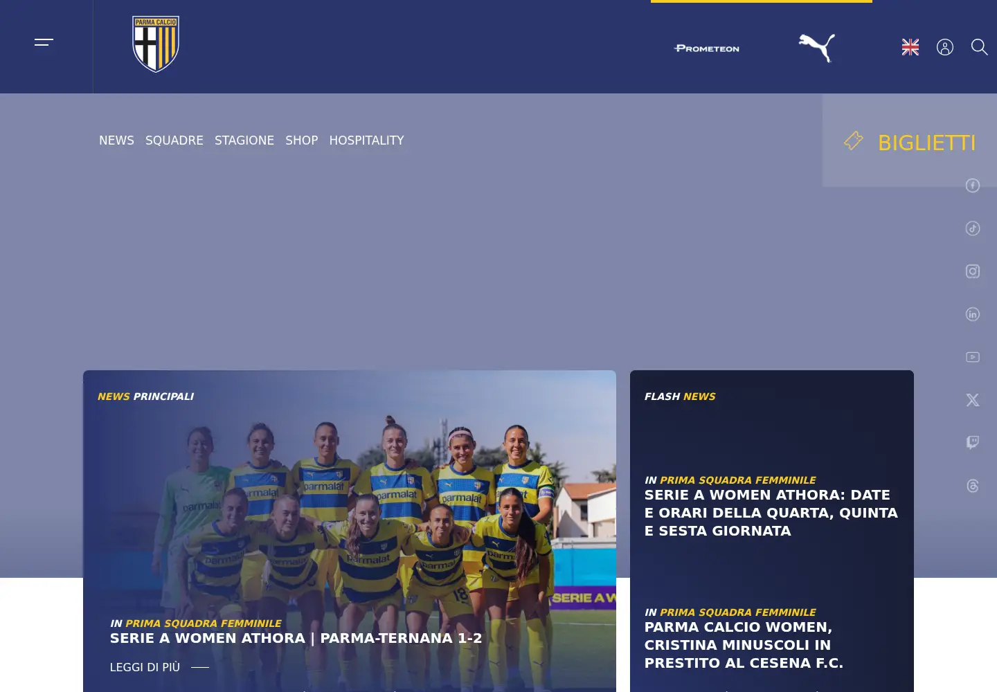 Captured homepage of parmacalcio1913.com in the current scan