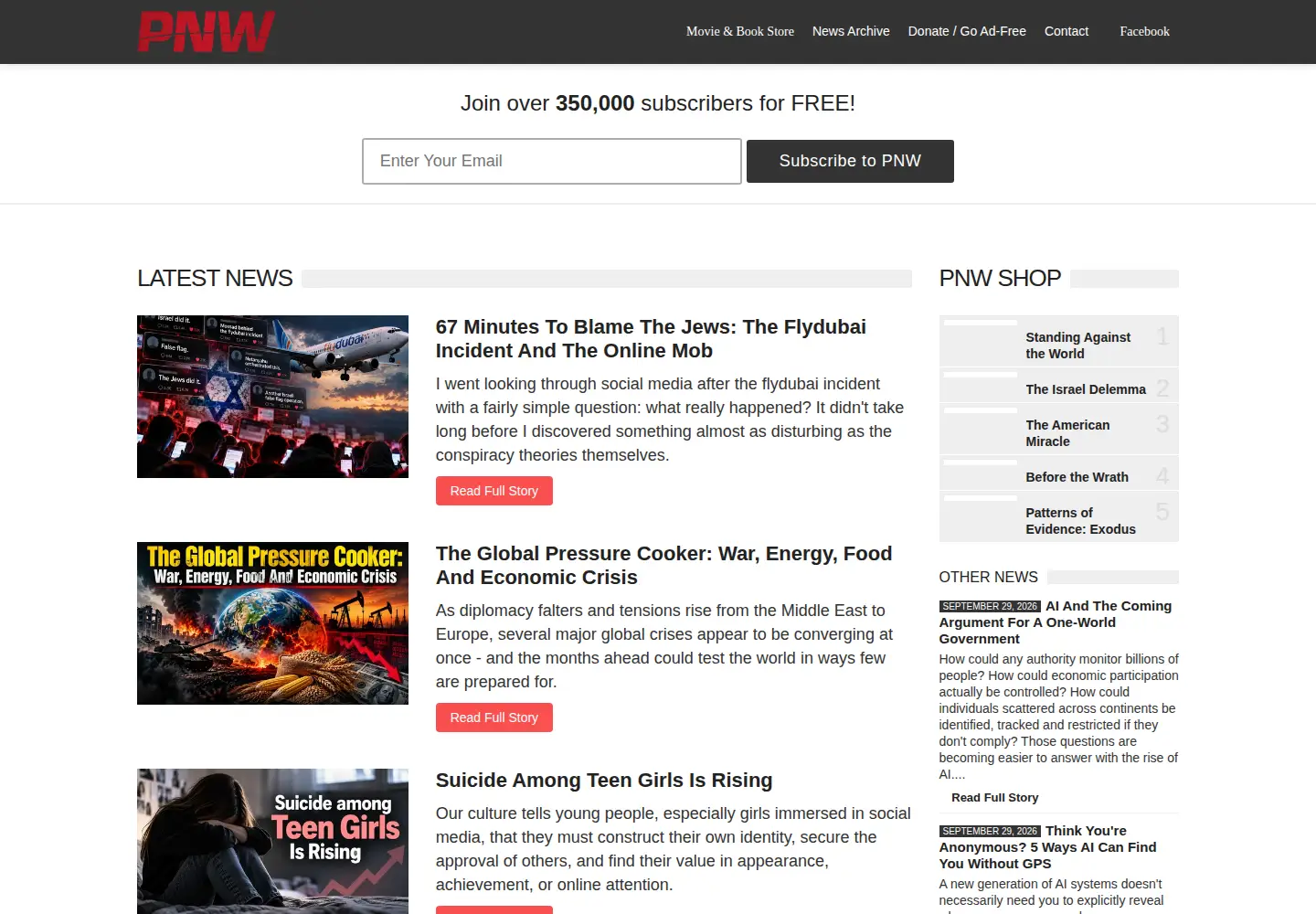 Screenshot of prophecynewswatch.com