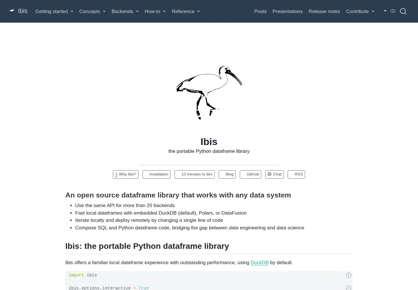 Screenshot of ibis-project.org