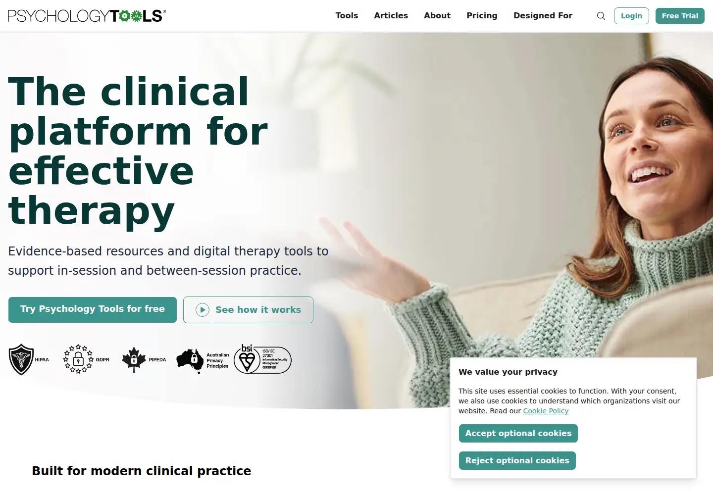Screenshot of psychologytools.com
