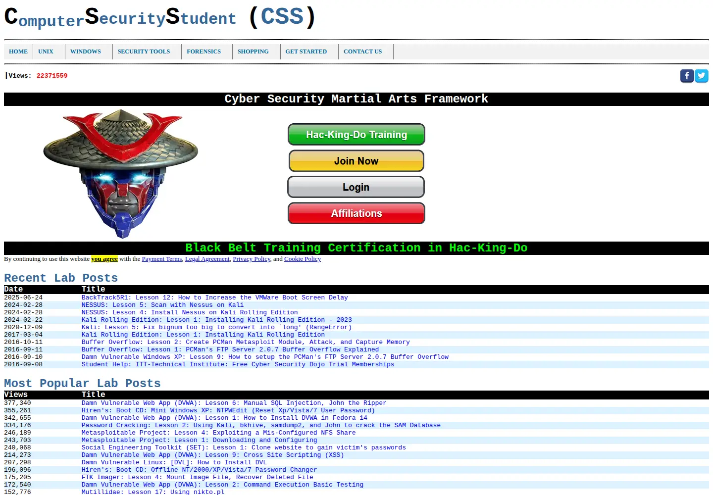 Captured homepage of computersecuritystudent.com in the current scan