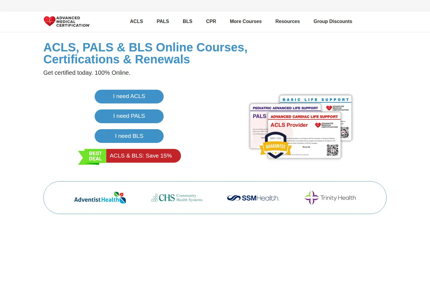 Screenshot of advancedmedicalcertification.com