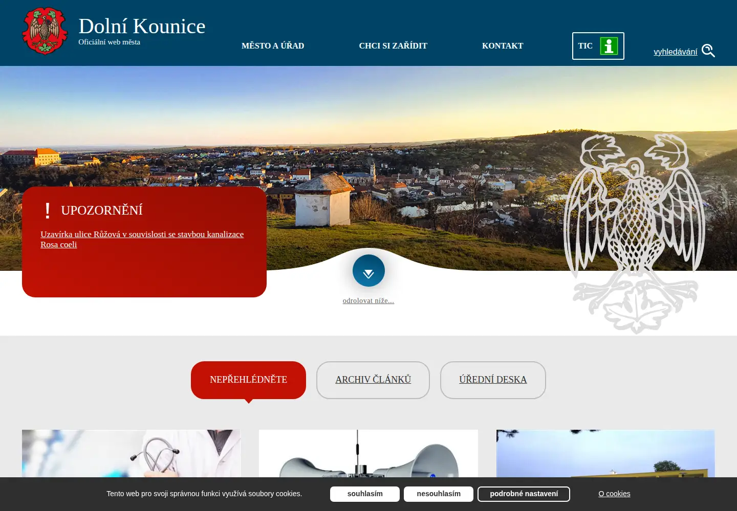 Captured homepage of dolnikounice.cz in the current scan