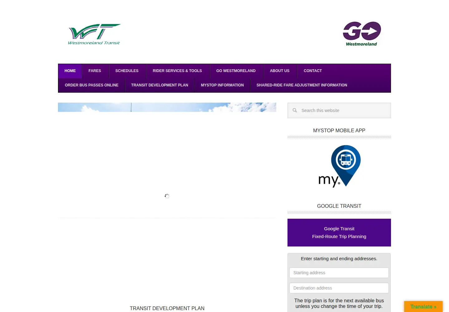 Captured homepage of westmorelandtransit.com in the current scan