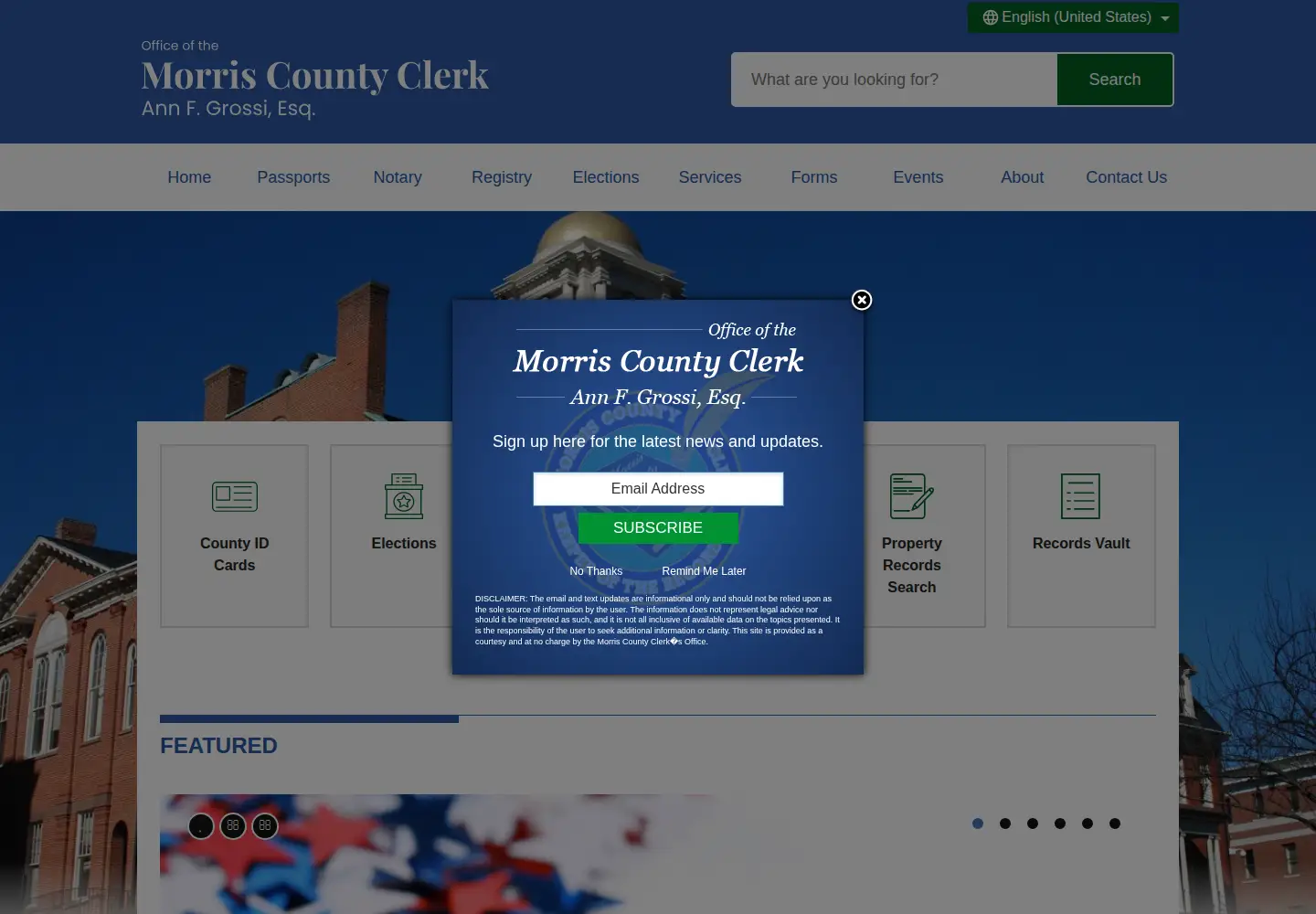 Screenshot of morriscountyclerk.org