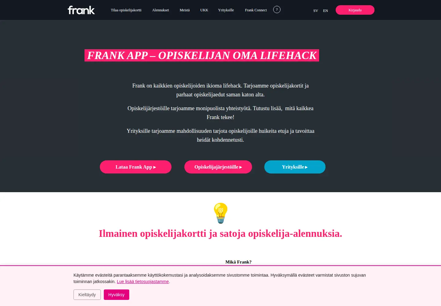 Captured homepage of frank.fi in the current scan