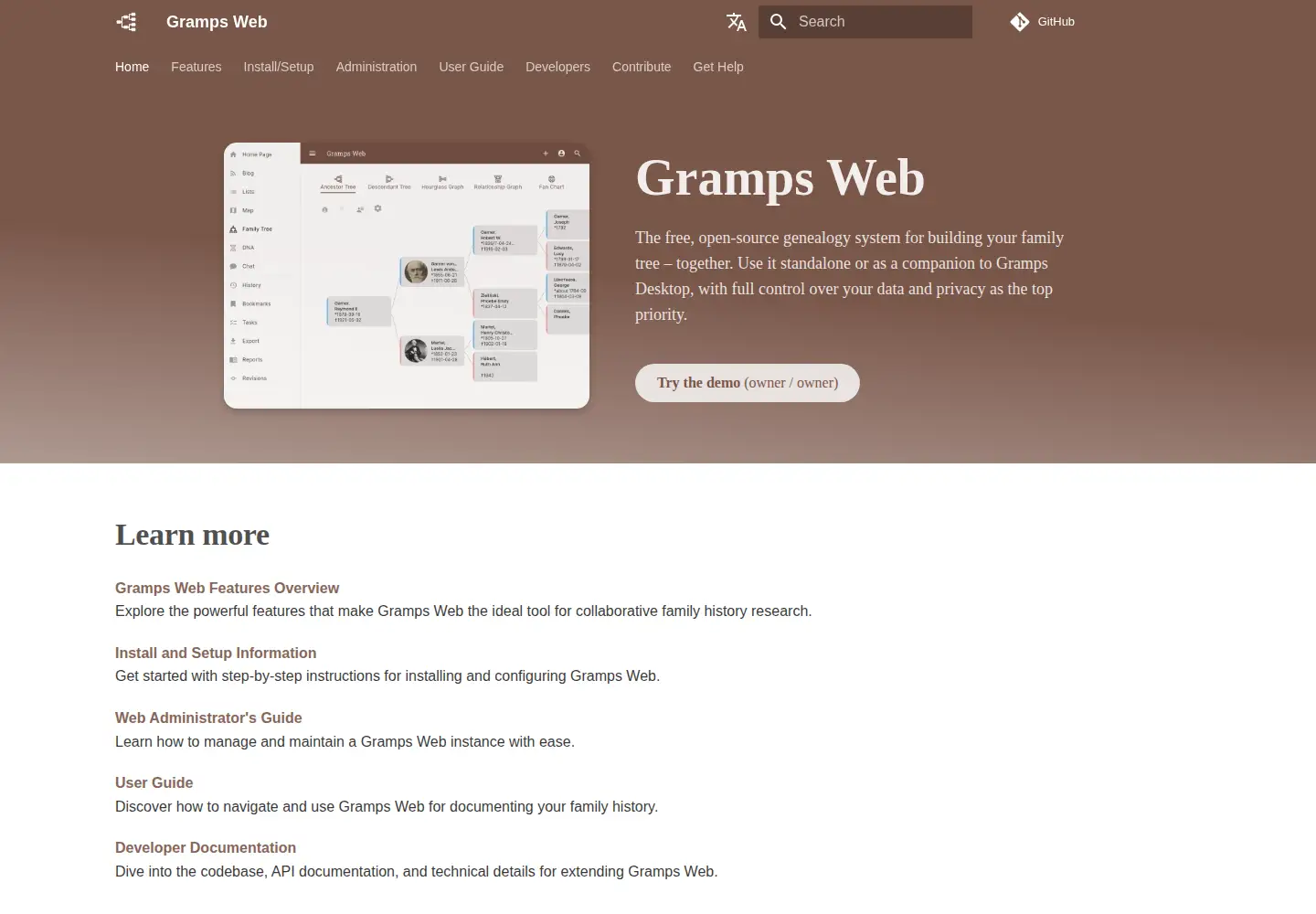 Screenshot of grampsweb.org