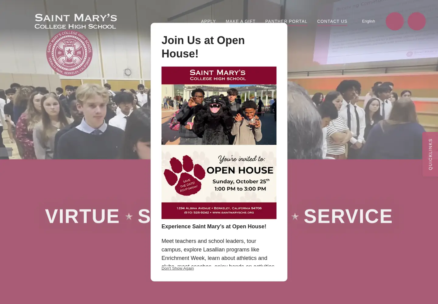 Screenshot of saintmaryschs.org